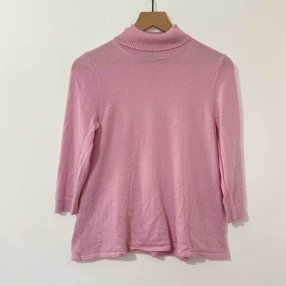 100% Merino Wool Sweater Womens Small Pink Mock Neck Quiet Luxury Minimalist‎